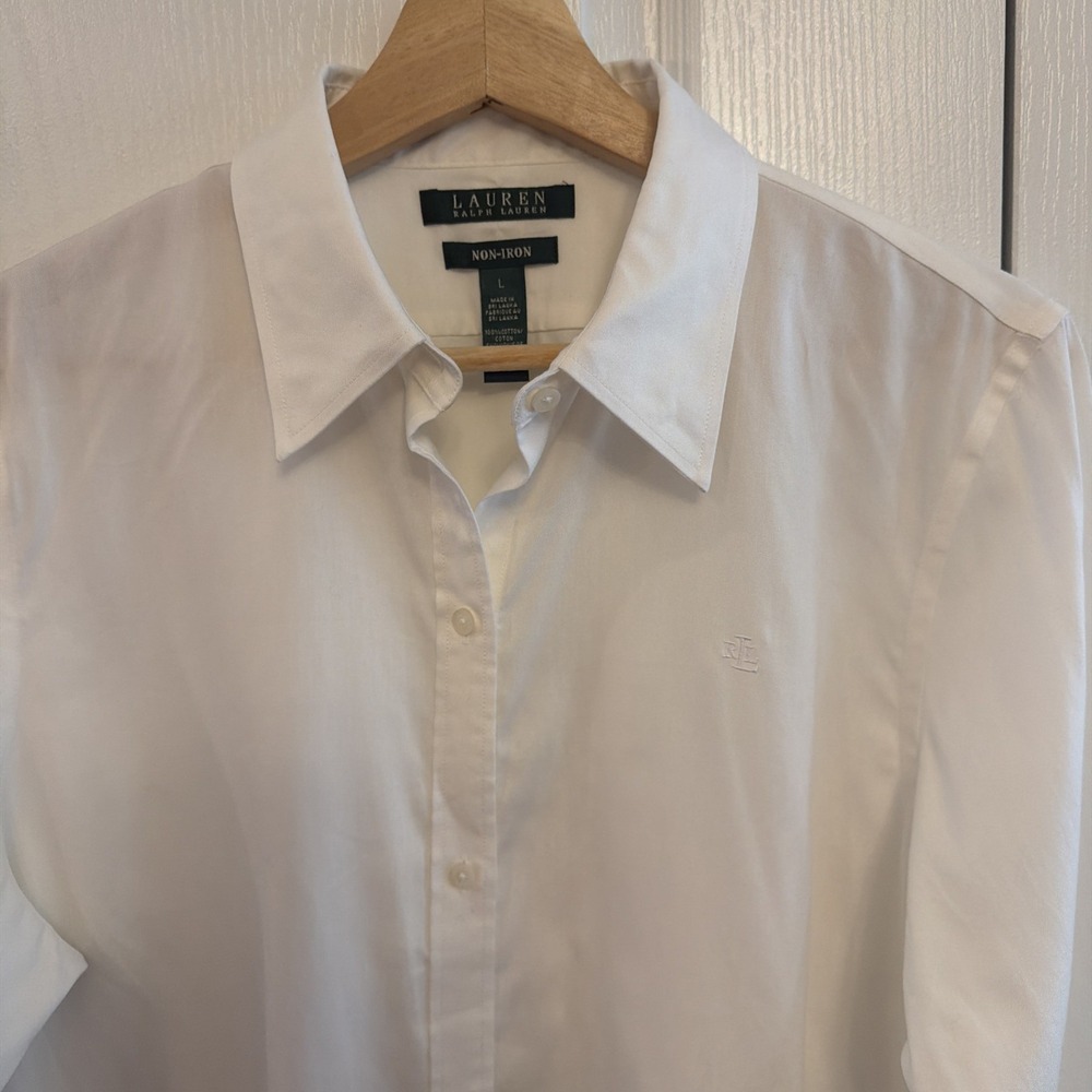 Lauren Ralph Lauren White Non-Iron 100% Cotton Button-Up Shirt Sz L Long Sleeve